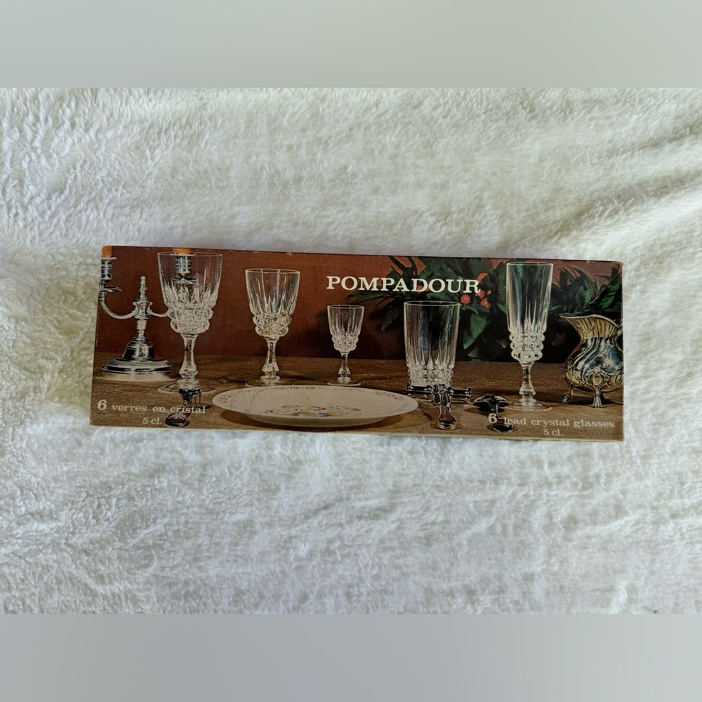 Vintage Pompadour 6 lead crystal cordial glasses